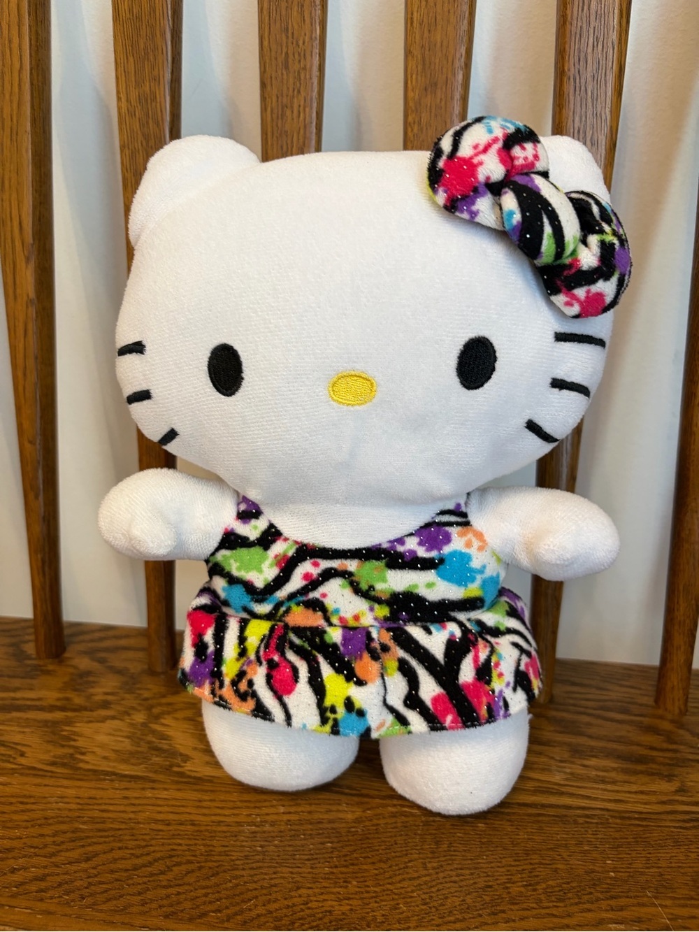 Sanrio Hello Kitty Plush 11" Neon Paint Splatter Zebra Print Dress & Bow